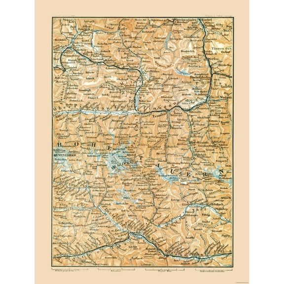 Historic Map - Hohe Tauern Austria - Baedeker 1896 - 23 x 30.45 - Vintage Wall Art