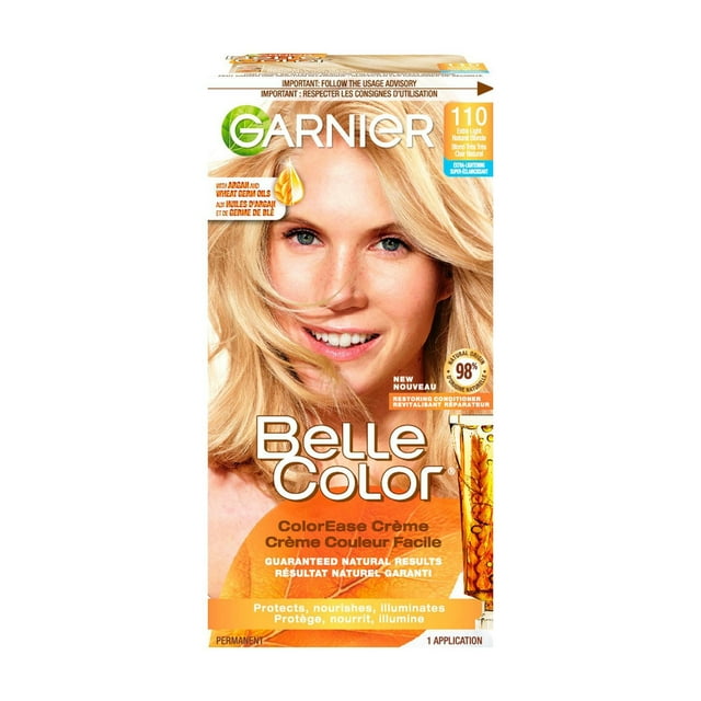 Garnier Belle Color Permanent Hair Dye, 110 Extra Light Natural Blonde, 100% Grey Coverage, Enriched with Argan Oil and Wheat Germ Oils - 1 Application