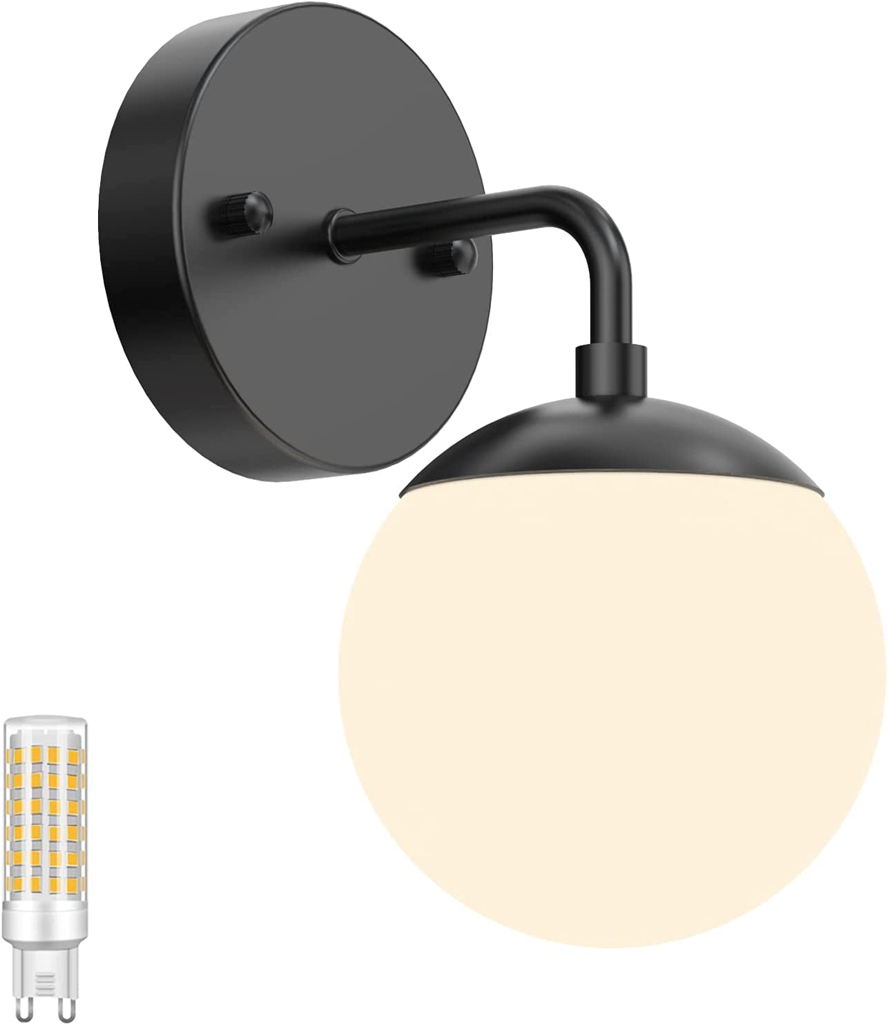 RGHJAR-Black Sconce Light 1 Light,Black Wall Sconce,Modern Globe Wall Light for Restaurant Living Room Bedside Stairs Bathroom Mirror(3000K G9 Bulb Include)