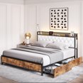 thumbnail image 5 of Homfa King Size LED Bed Frame with 4 Storage Drawers, 42"H Modern Leather Button Upholstered Display Platform Bed Frame with Outlets and USB Ports, White, 5 of 11