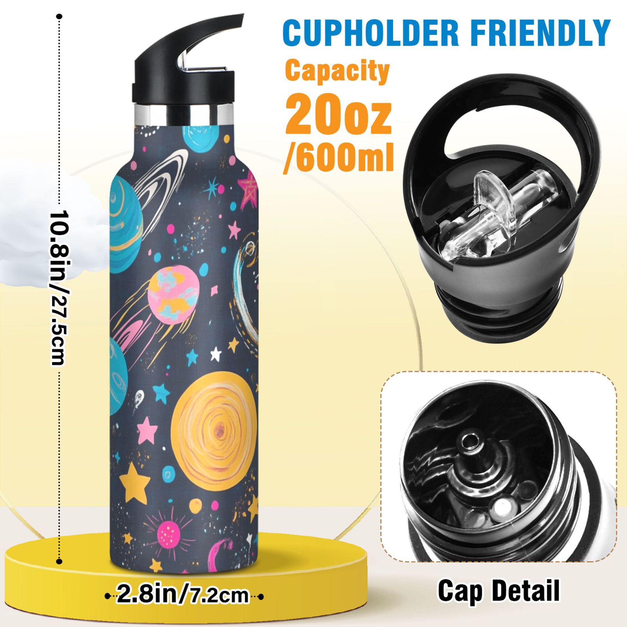Kids Insulated Stainless Steel Sports Water Bottle 600ml (20oz) Stars and Planets Pattern