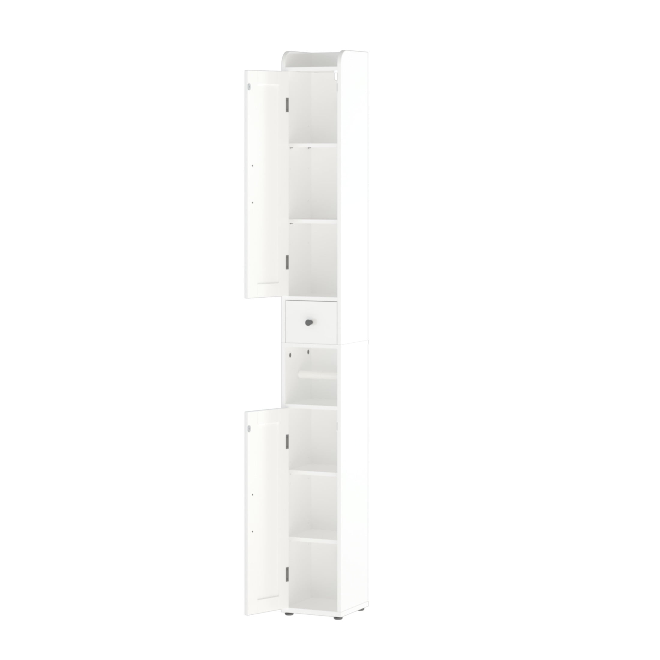 Noble House 67.5" Tall Slim Bathroom Storage Cabinet, 2-Door Freestanding Linen Tower with Adjustable Shelves, White