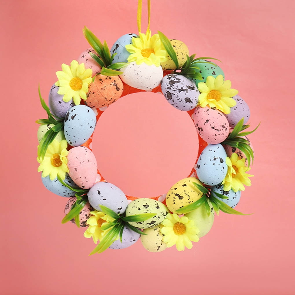 Couronne De Décoration De Porte Pour Pâques - Œufs Et Motif Jaune, Diamètre 30 Cm, En Fil, Origine Chine