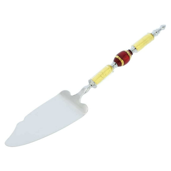 GlassOfVenice Italian Murano Glass Cake Server - Gold Red Stripes