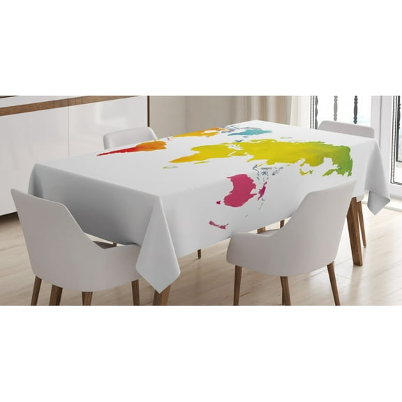 Ambesonne Map Tablecloth Rectangular Table Cover, Continents World Watercolor, 60"x90", Multicolor