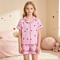 thumbnail image 2 of HAYIMI Child Girls 2 Piece Pajama Set Short Sleeve Lapel Button Down Shirt and Ruffled Shorts with Bowknot Print Kids Sleepwear Relaxed Fit Nightwear, 2 of 7