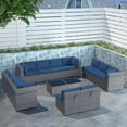 thumbnail image 2 of Gotland Outdoor Patio Furniture Set 14 Pieces Sectional Rattan Sofa Set PE Rattan Wicker Patio Conversation Set with Seat Cushions and Tempered Glass Table,navy blue, 2 of 7