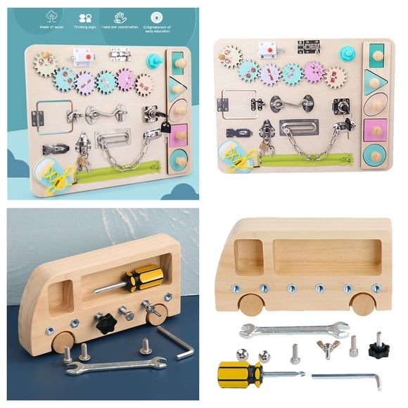Bebé Portátil Tablero Ocupado Torneador Tablero Botón Botón Botón Tornillo Bolts Montessori Práctico Juguete CUTICAT destornillador ocupado bordo