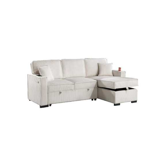 Foi Convertible Sectional Sofa with Reversible Chaise, Beige Corduroy