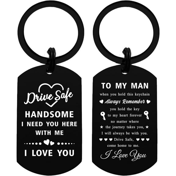Drive Safe Keychain for Him, Birthday Gifts for Boyfriend, I Love You Gifts for Him Husband, Anniversary Keychain for Men, Valentines Day Gift for Husband Christmas Stocking Stuffers for Men