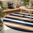 thumbnail image 3 of Round Area Rugs 6Ft, Orange Navy Blue Striped Non-Slip Washable Circle Rugs Carpet, Minimalist Farmhouse Lines Indoor Outdoor Rug Floor Mats Throw Runner for Bedroom Living Room Bathroom, 3 of 8