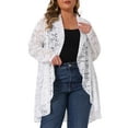 thumbnail image 2 of DARING DIVA Women's Plus Cardigan Open Front  Sheer Lace Crochet Cover Up 1X White, 2 of 6