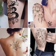 Yazhiji 49 Sheets Flower Temporary Tattoos Sticker Large Sexy Flowers Butterfly Snake Waterproof Half Arm Fake Tattoo Sticker