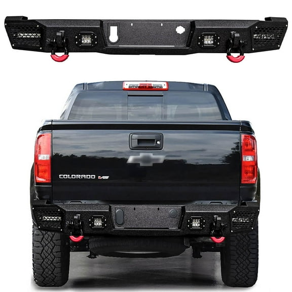 Vijay Compatible with 2015-2016-2017-2018-2019-2020-2021-2022 Chevrolet Colorado Rear Bumper Textured Black Steel with Light and D-ring