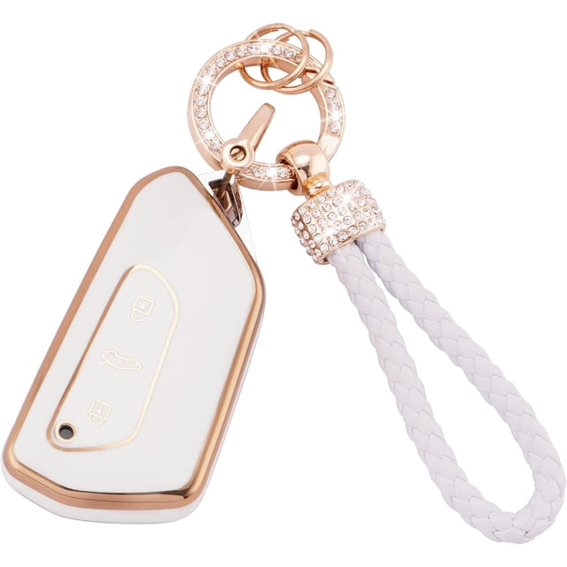 Key Fob Cover Compatible with Fit for VW Volkswagen Golf ID4 Bling Key Case Protection Shell with Keychain Case Holder Protector,1,white