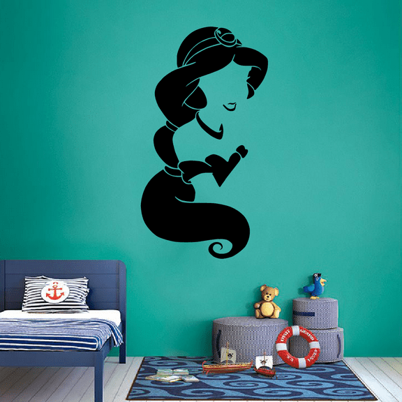 Disney Princess Jasmine Aladdin Character Princess Silhouette Vinyl Wall Art Wall Sticker Wall Decal Home Kids Room Boys Girls Room Nursery Room Wall Décoration Design Décor Decal Size (40x16 inch)