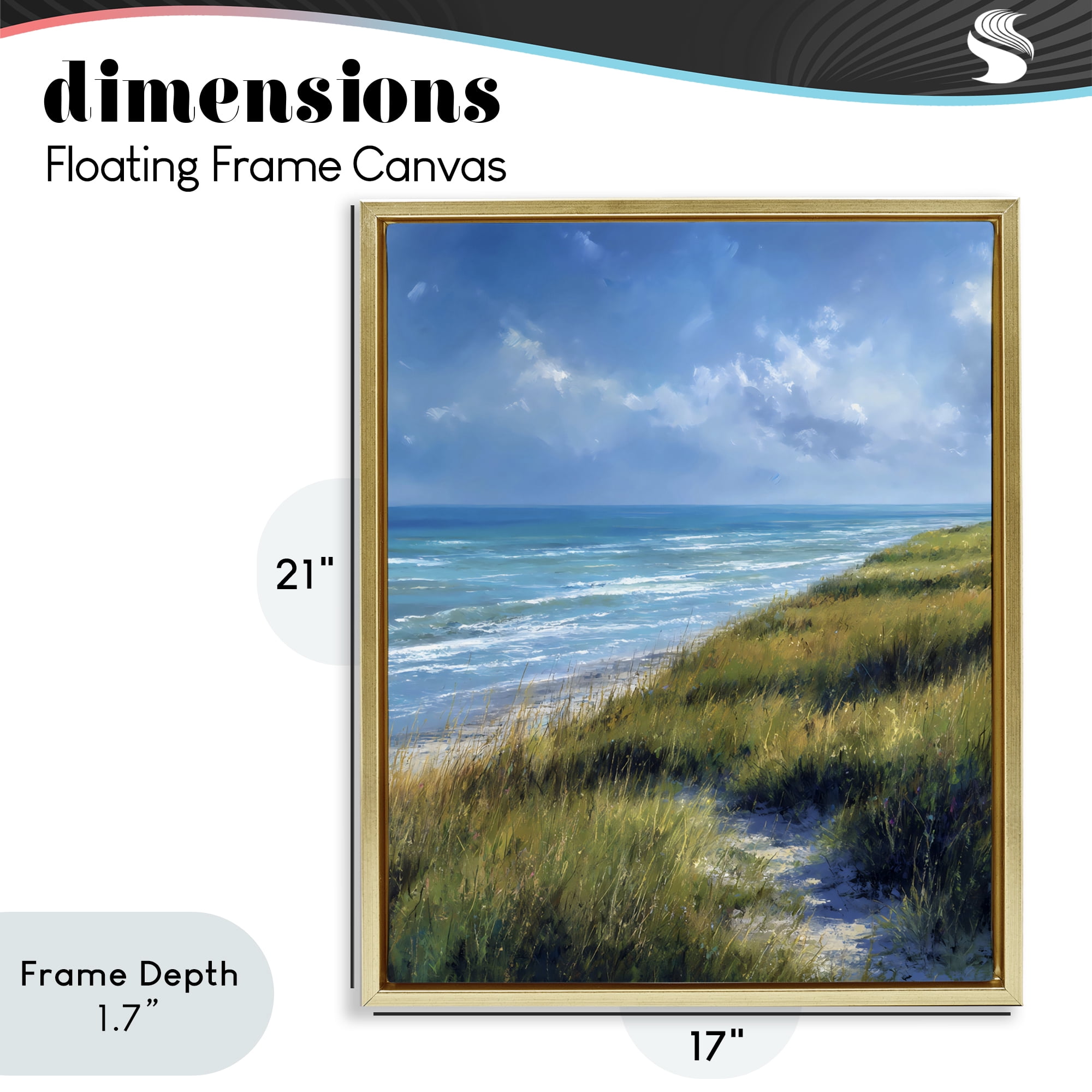 Stupell Industries Coastal Grass & Rolling Waves Gold Framed Floater Canvas Wall Art, design by Franklyn Gregory