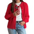 thumbnail image 1 of Suéter Cárdigan Informal de Larga con Cuello Redondo y Botones para Mujer, Prenda Exterior de Punto Rojo Brillante XL, 1 of 7