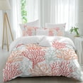thumbnail image 2 of Red Orange Grey Coral Coastal Duvet Cover Set, Summer Beach Seaside Nautical Soft Duvet Cover Full Size Bedding Set 4 Pieces, 1 Quiltcover and 2 Pillowcases with Zipper, 1 Bed Sheet for All Seasons, 2 of 9
