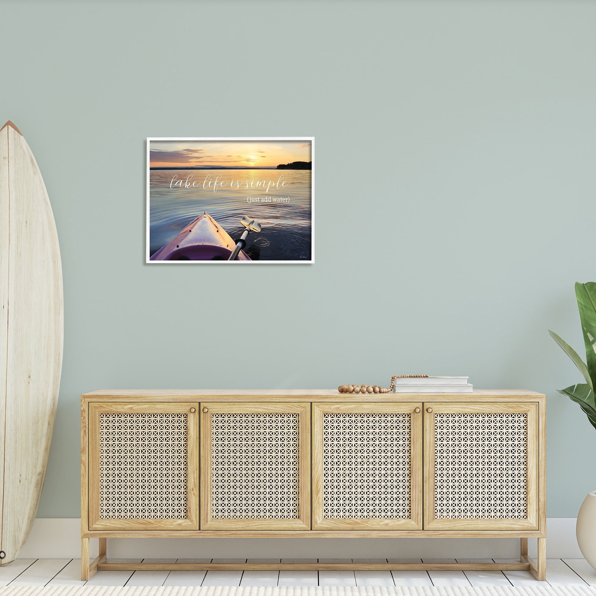 Stupell Industries Lake Life Is Simple Phrase Kayak Boat Sunrise Photography White Framed Art Print Wall Art, 30x24, by Lori Deiter
