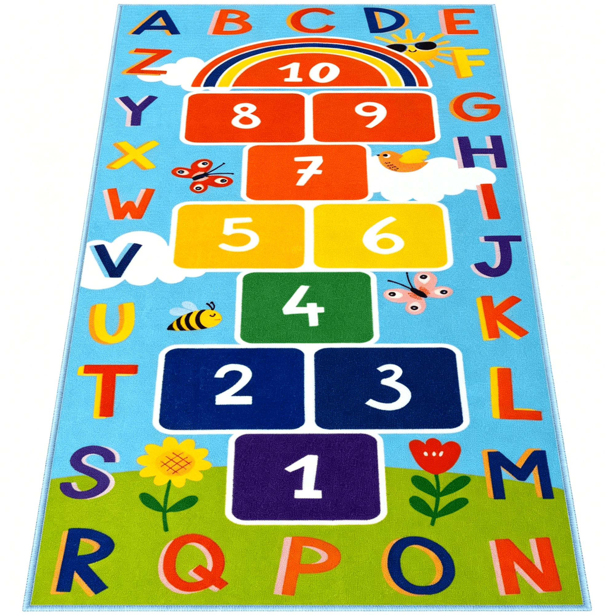 BESTSKY Washable Hopscotch Kids Rug for Playroom,Colorful Educational Classroom Rugs with Abc Number,Non Slip Kids Play Mat Rug Game Carpet for Bedroom Nursery Daycare Boy Girl （31.5''X72''）