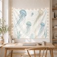 thumbnail image 5 of Jellyfish on White Background with Soft Blue and Navy Lines, Calming Illustration for Ocean Lovers, Marine Life Wall Art, Birthday Gift Tapestry Wall Hanging for Bedroom and Living Room, 5 of 7
