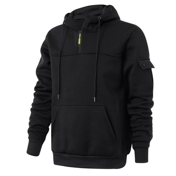 Goodtrade8 Quarter Zipper Men's Sweatshirts Plain Hooded Drawstring Athletic Pocket Long Sleeve Sweatshirt Hoodies Men