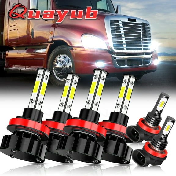 Quayub For Freightliner Cascadia ( 2008 - 2017) H11 4side LED Headlight Bulbs High Low Beam Foglight 6000K White 6x