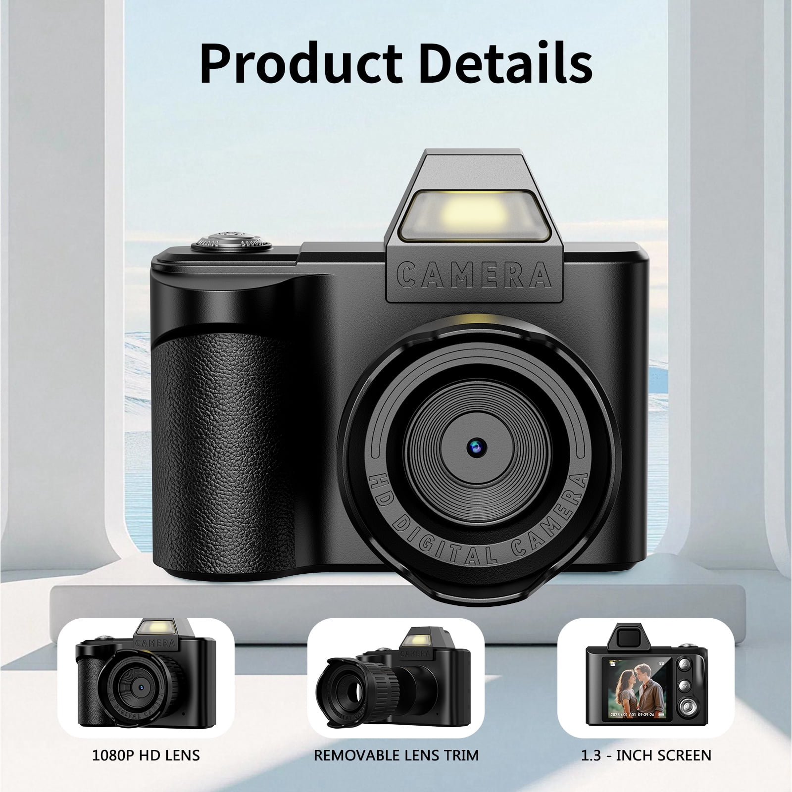 Mini Digital Camera 64GB, 1080P HD Video, 2MP Portable Recorder, USB Rechargeable, Fashion Gift for Girlfriend Boyfriend, Christmas Present