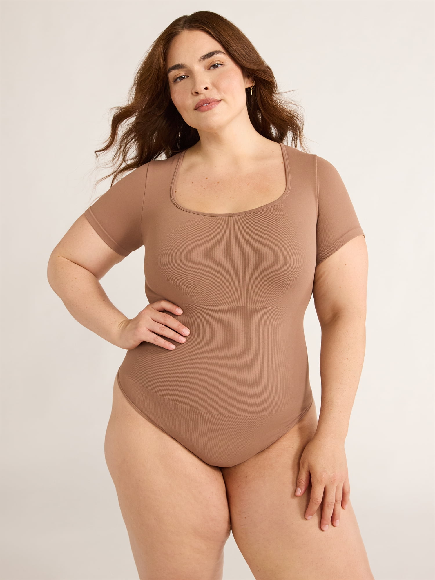 Joyspun Women's Seamless Slimming Bodysuit with Short Sleeves, 2- Pack, Sizes XS-XXXL