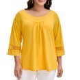thumbnail image 1 of GRACE & GRANDEUR Women's Plus Size  Casual Solid Raglan Sleeves Tops Yellow 1X, 1 of 7