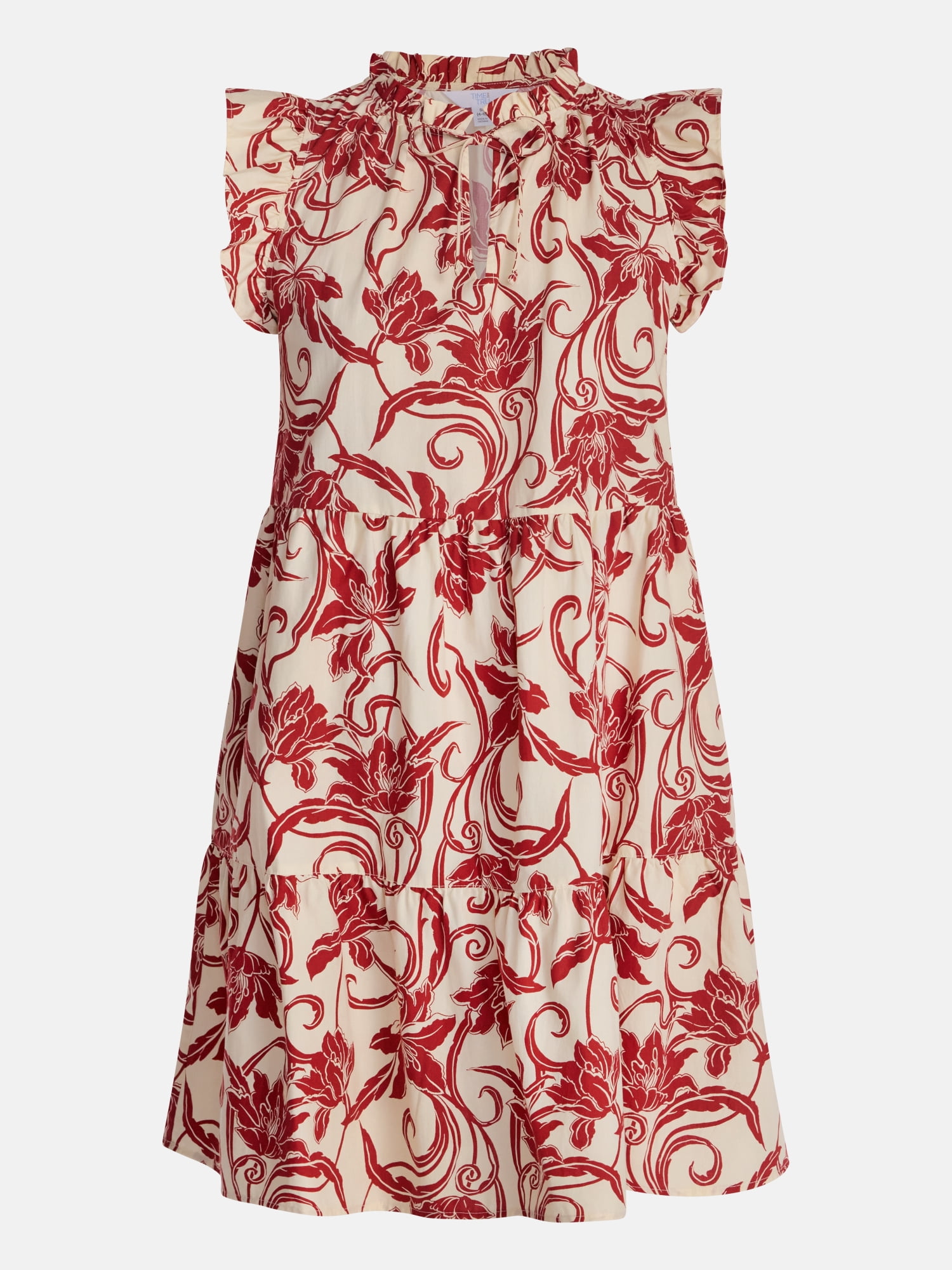 Time and Tru Women's and Women's Plus Cotton Mini Dress with Flutter Sleeves, Sizes XS-4X