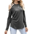 thumbnail image 3 of HUBERY Women Cold Shoulder Halter Neck Lace Up Long Sleeve Top, 3 of 7
