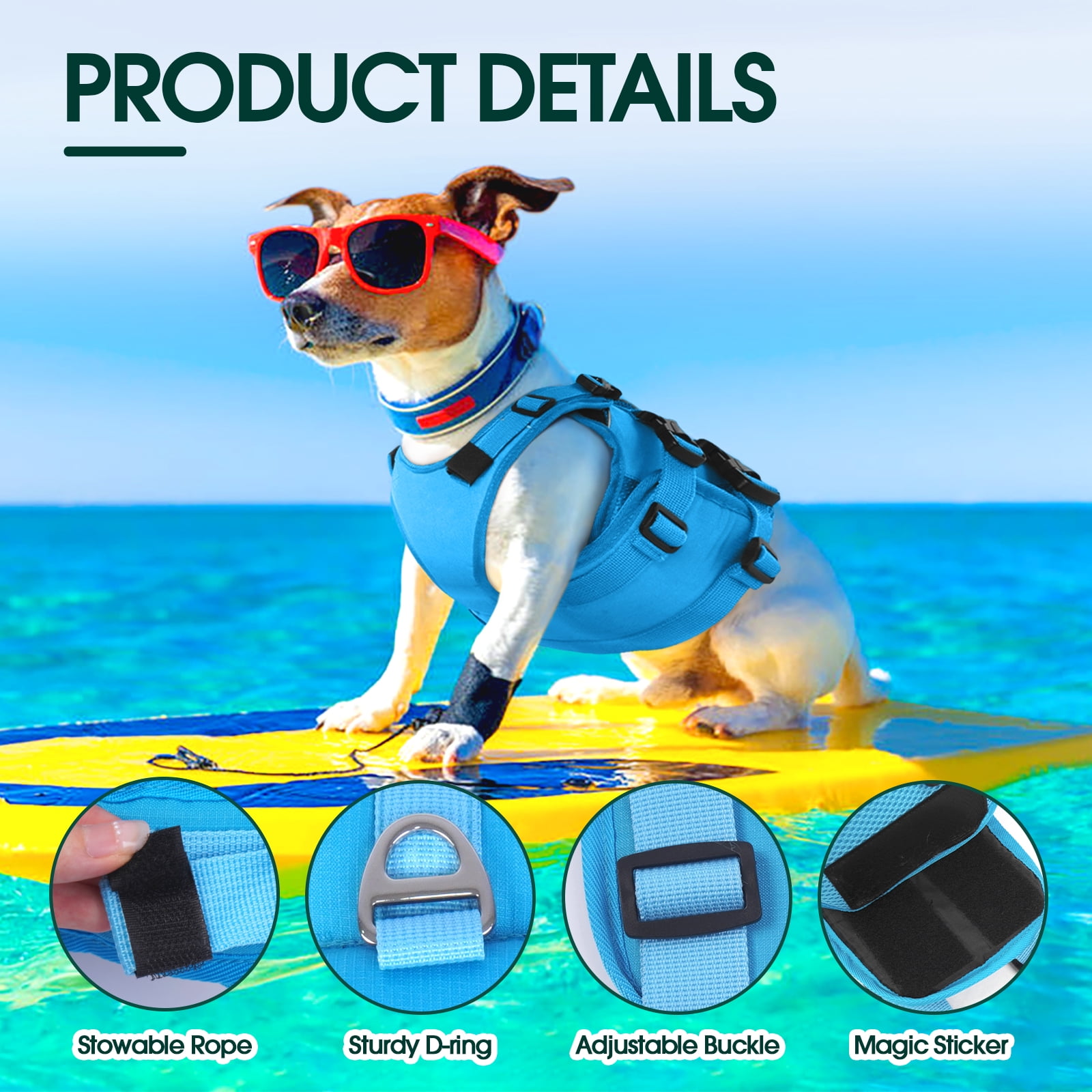 Kuoser Dog Life Jacket, High Flotation Dog Life Vest for Swimming Boating, Blue, XXL