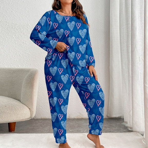 CaiJunJia Women's Plus Size Pajamas Sets Long Sleeve Sleepwear Nightwear 2 Piece Soft Lounge Pjs Set with Pockets