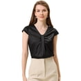thumbnail image 1 of Allegra K Blusa De Satén Para Mujer, Oficina De Trabajo, Cuello En V, Manga Casquillo, Top Elegante Negro M, 1 of 5