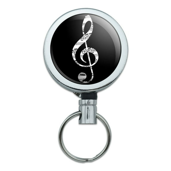 Sheet Music Treble Clef Black Music Retractable Belt Clip Badge Key Holder