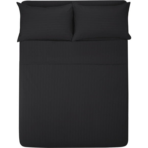 Sábana Matrimonial 1800 Hilos MELOCOTTON HOGAR Microfibra Grabada Ultra Suave Mod Negro