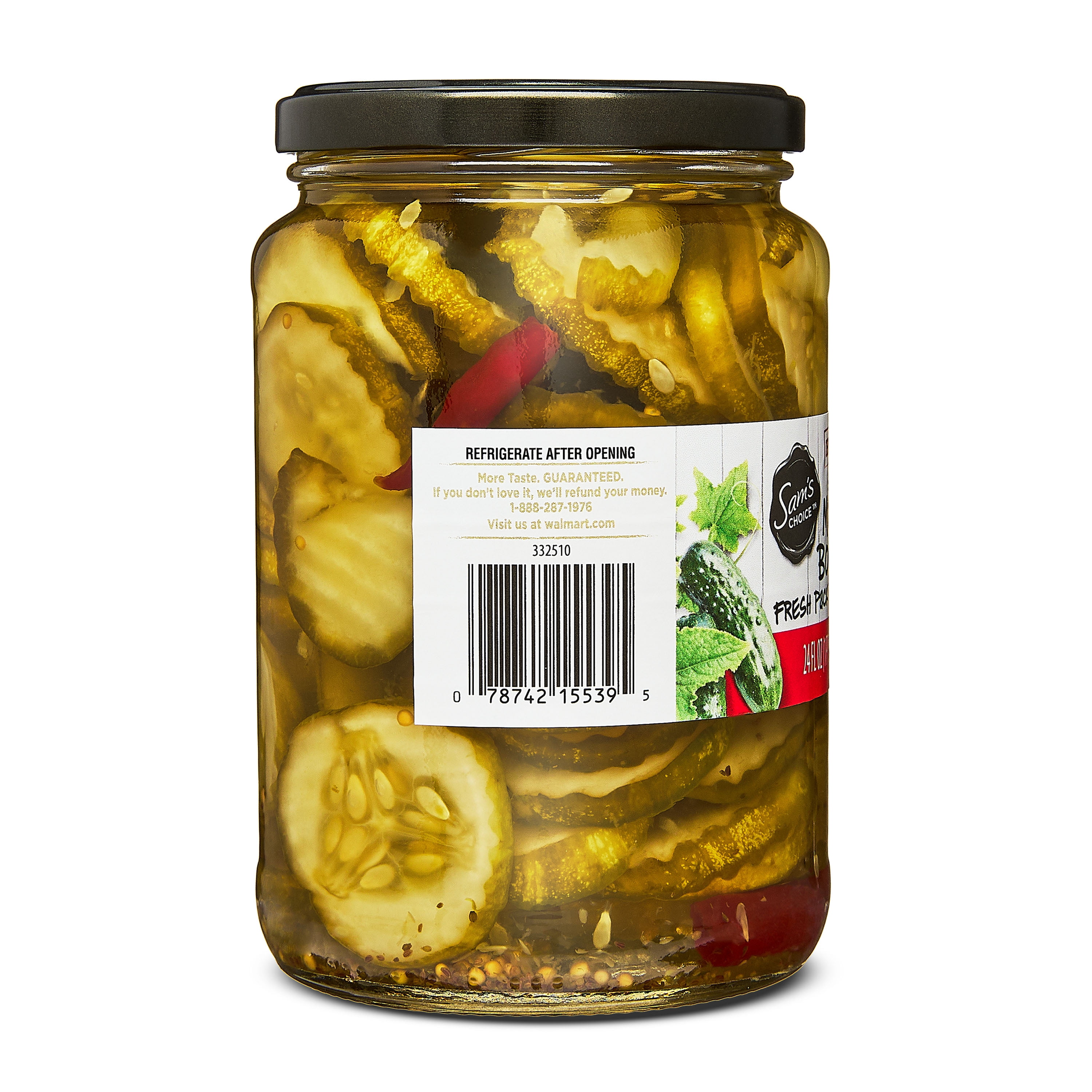 (3 pack) Sam's Choice Sliced Spicy Hot Maple Bourbon Pickle Slices, Gluten-Free, 24 fl oz Jar