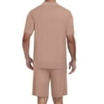 thumbnail image 4 of GIRUNS Mens Pajamas Sets Summer Sleepwear Modal Soft Loungewear Short Sleeve and Shorts 2 PCS PJ Sets Khaki L, 4 of 8
