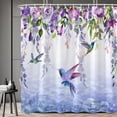 thumbnail image 3 of Hummingbird Purple Floral Shower Curtain Wisteria Flower Bathroom Curtains Blossom Weeping Vine Green Leaves Rustic Garden Nature Bathtub Decor with Hooks 84 x 70 in, 3 of 6