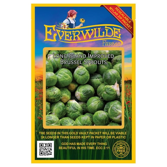 Everwilde Farms - 500 Long Island Improved Brussels Sprouts Seeds - Gold Vault Jumbo Bulk Seed Packet