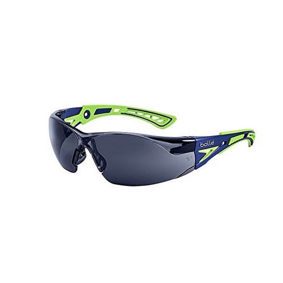 Bollé Safety 40257, Rush+ Safety Glasses Platinum®, Blue & Green Frame, Smoke Lenses