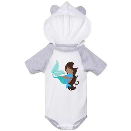 

Inktastic African American Mermaid With Brown Hair Dolphin Gift Baby Girl Bodysuit