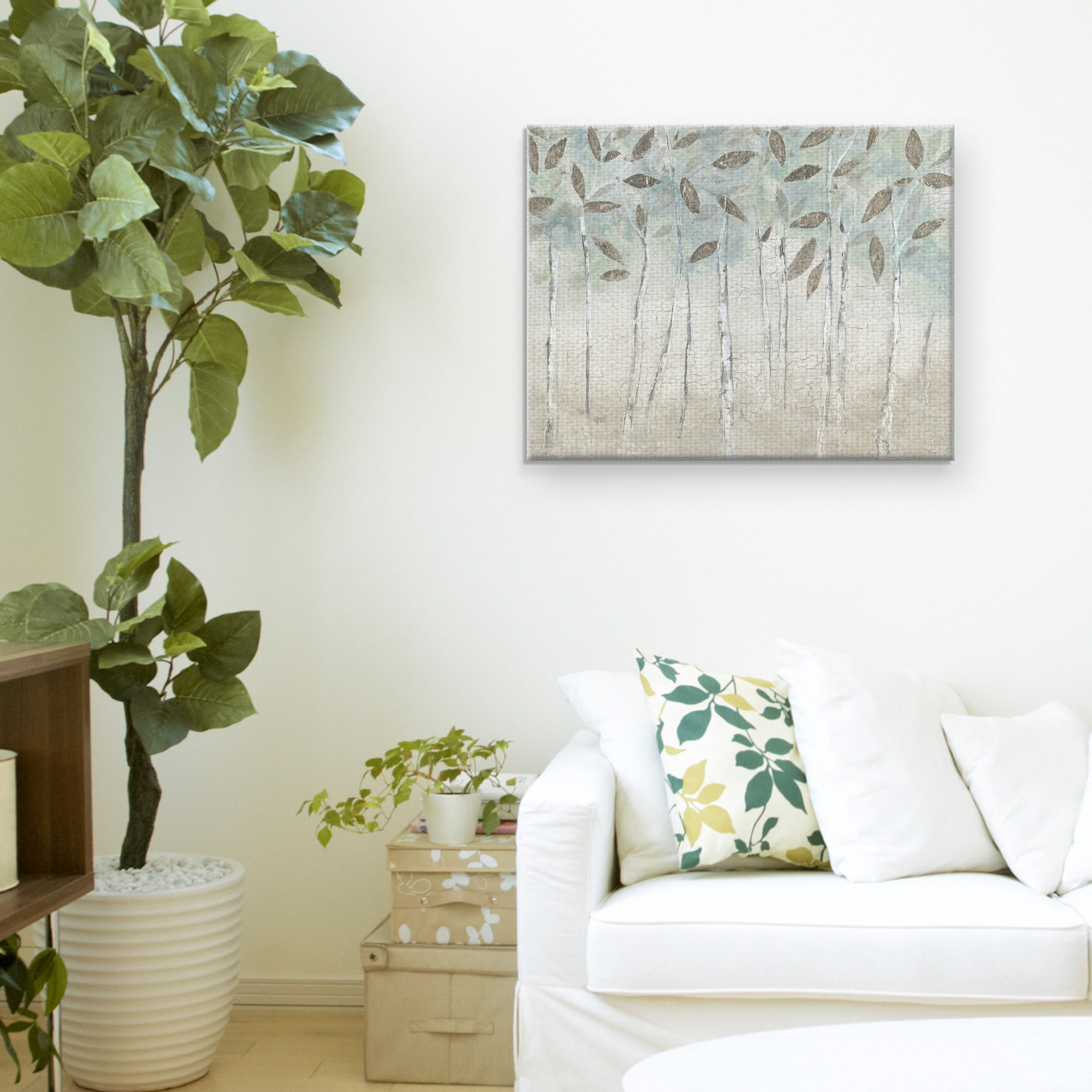 Masterpiece Art Gallery Rain Soft Woods Tree Trunks & Leaves by Galaxy of Graphics Canvas Art Print 22" x 28"