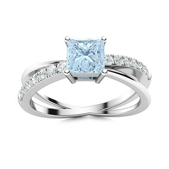 Mooneye 0.90 Ctw Square Aquamarine 925 Sterling Silver Solitaire Women Valentines Day Gifts Ring