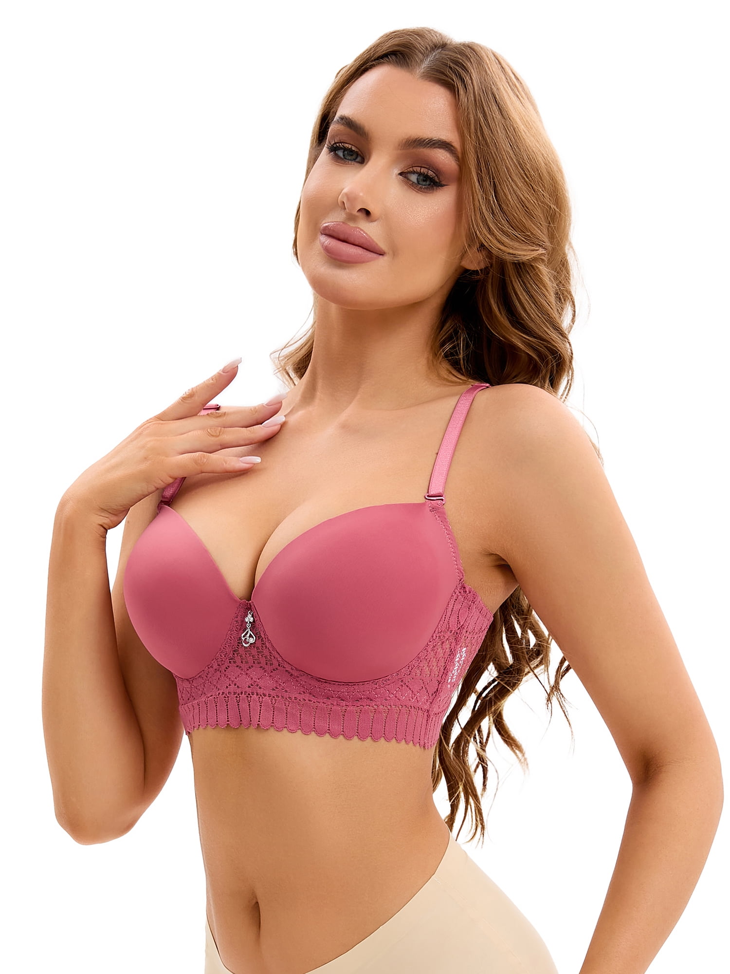 Unique Bargains Women's Adjustable Straps Lightweight Lace Trim Push Up Bras D 34 Red