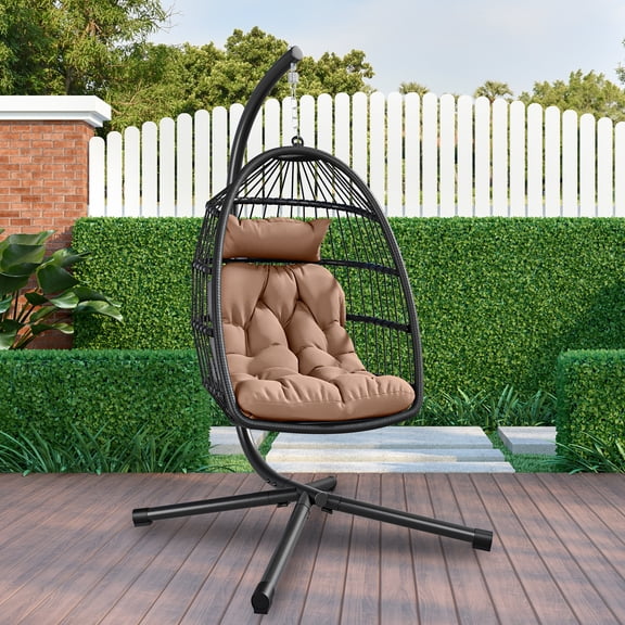 Uforic Hanging Egg Chair with Stand & Cushion, Wicker Swing Seat for Indoor/Outdoor, 330 lbs, Brown