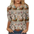 thumbnail image 1 of RKSTN Hauts pour Femmes Mode Décontractée Mignon Lapin de Pâques Imprimé Manches 3/4 Col Rond Hauts Printemps Été Imprimé 3D Chandail Froncé Blouse Hauts, 1 of 5