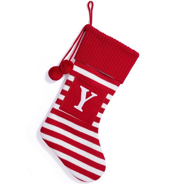 26 Large Letters Christmas Red Socks Candy Boots Holiday Gift Bags Red Striped Christmas Stockings Christmas Tree Decoration Socks Decoration Bags 1PC
